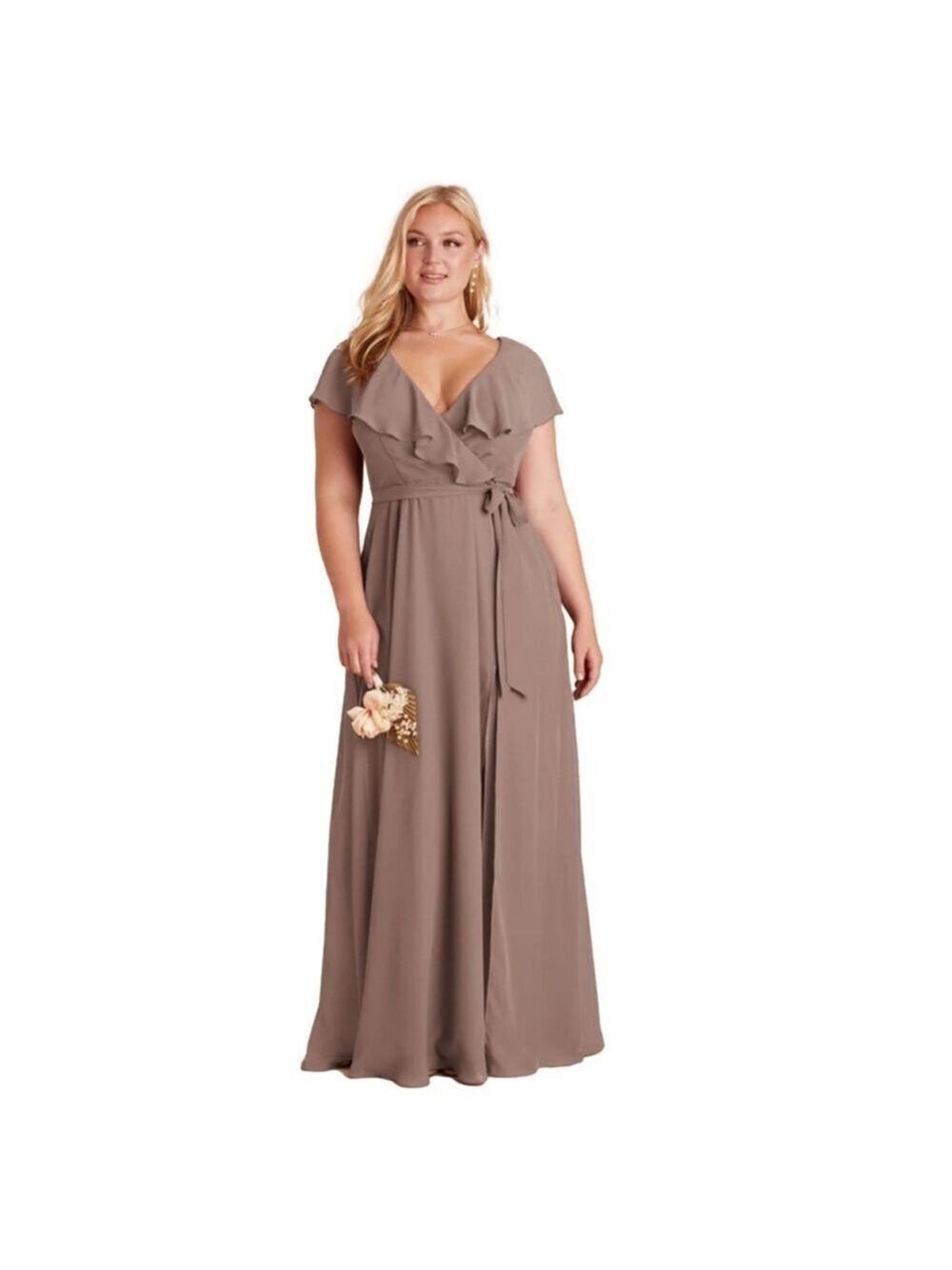 Birdy Grey Taupe Flutter Sleeve Chiffon Maxi Dress Wedding Bridesmaid Formal 2X